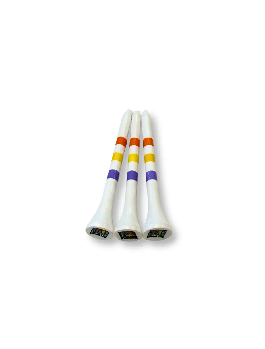 Best Buddies Golf Tee - White with purple, yellow, and red stripes